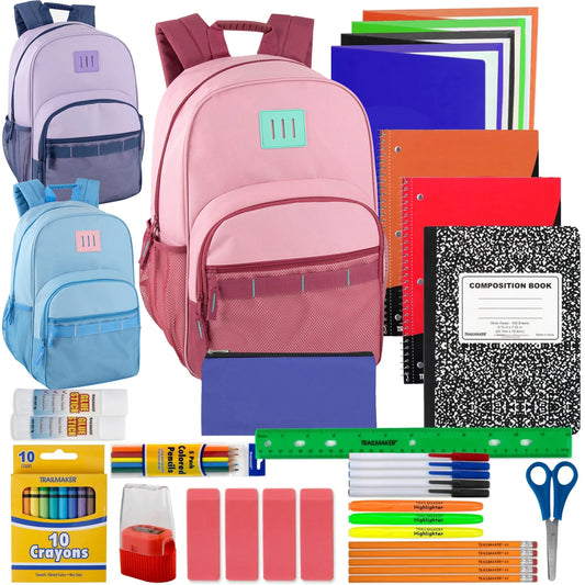 Trailmaker 18-Inch Daisy Chain Two-Tone Backpack with 45-Piece School Supply Kit - Girls
