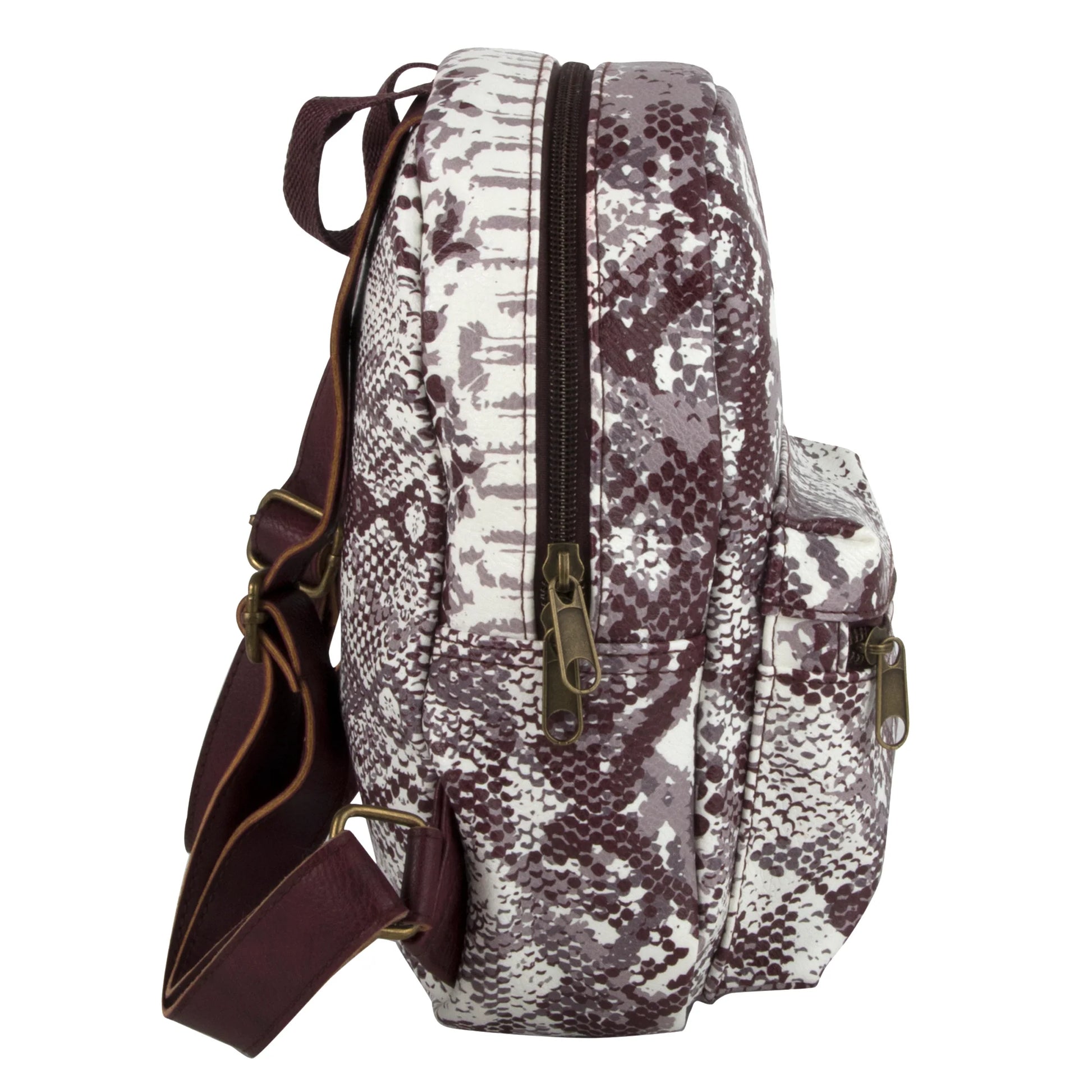 Mini Backpack 10 Inch Snake Skin Vinyl with Front Zipper Pocket