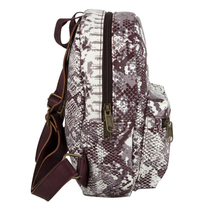 Mini Backpack 10 Inch Snake Skin Vinyl with Front Zipper Pocket