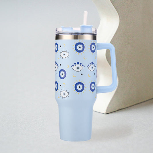 Evil Eye Printed 40OZ Stainless Steel Tumbler With Handle – Insulated Travel Mug for Hot & Cold Drinks