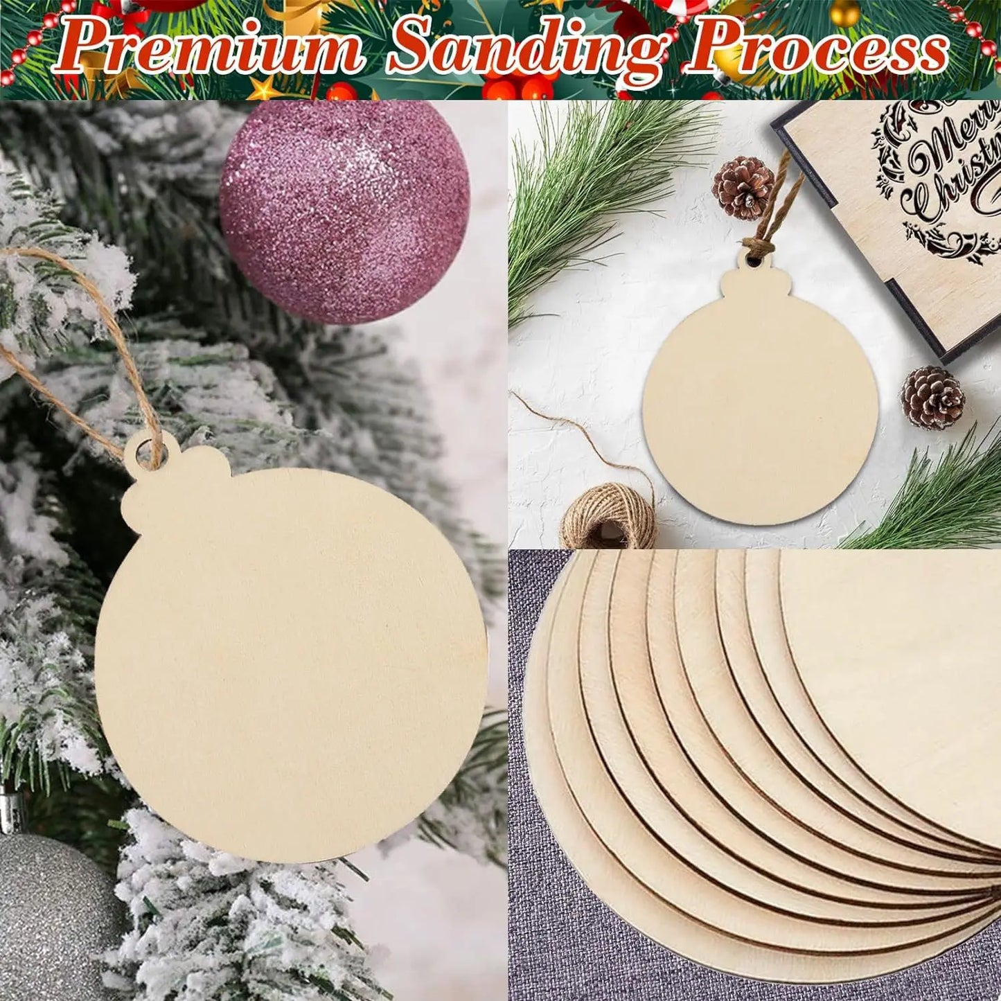 Wood Slice Christmas Ornaments – Natural Holiday Tree Decorations Set (10nos)