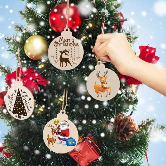 Wood Slice Christmas Ornaments – Natural Holiday Tree Decorations Set (10nos)