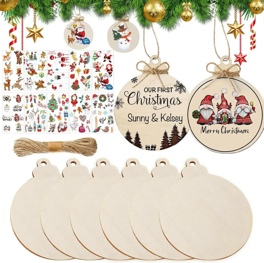 Wood Slice Christmas Ornaments – Natural Holiday Tree Decorations Set (10nos)