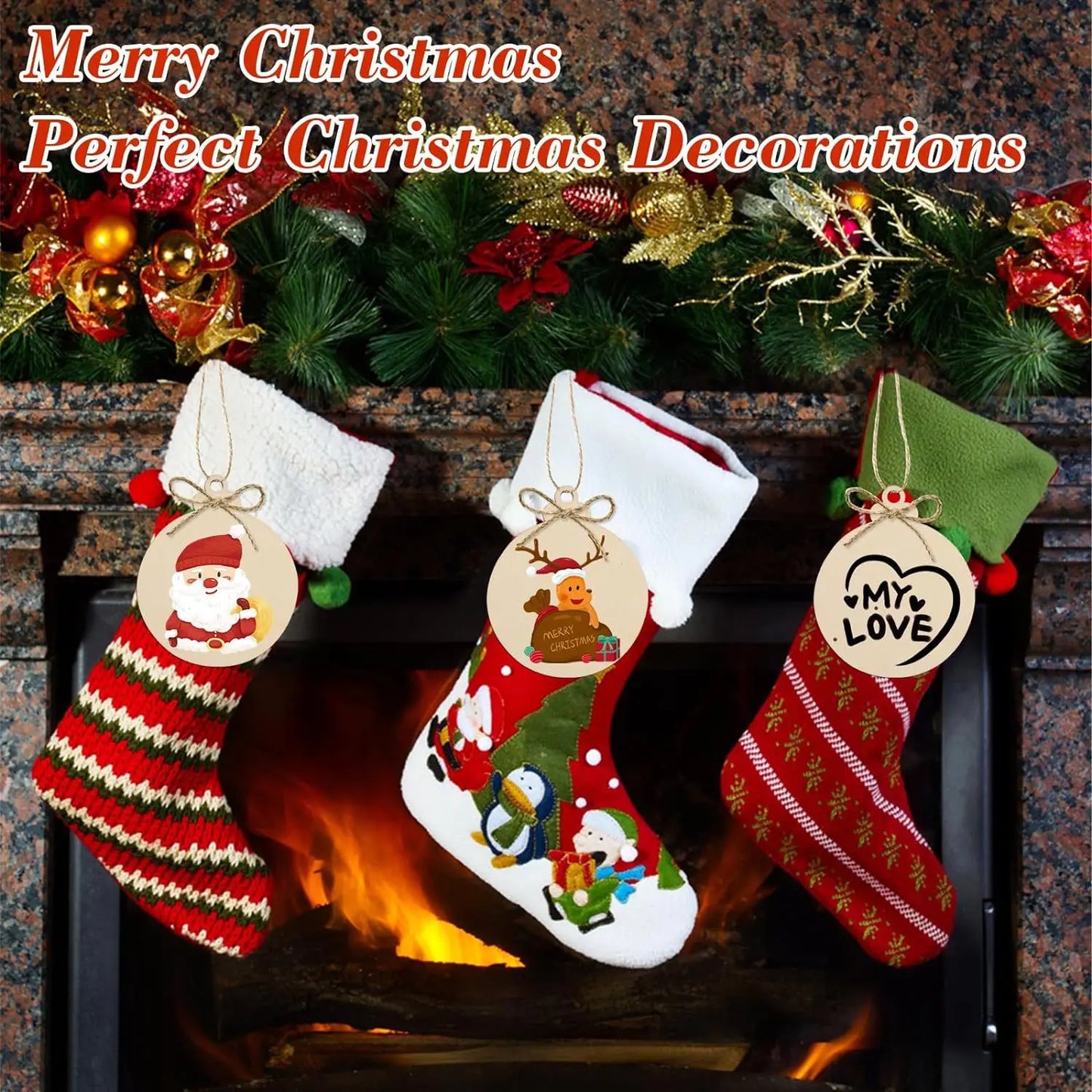 Wood Slice Christmas Ornaments – Natural Holiday Tree Decorations Set (10nos)