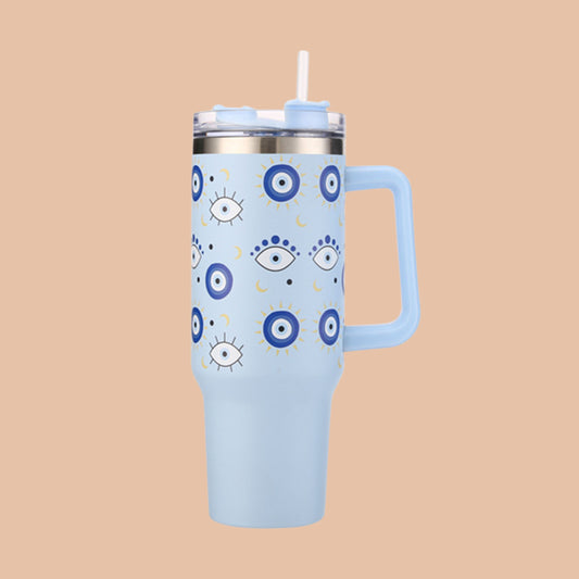 Evil Eye Printed 40OZ Stainless Steel Tumbler With Handle – Insulated Travel Mug for Hot & Cold Drinks