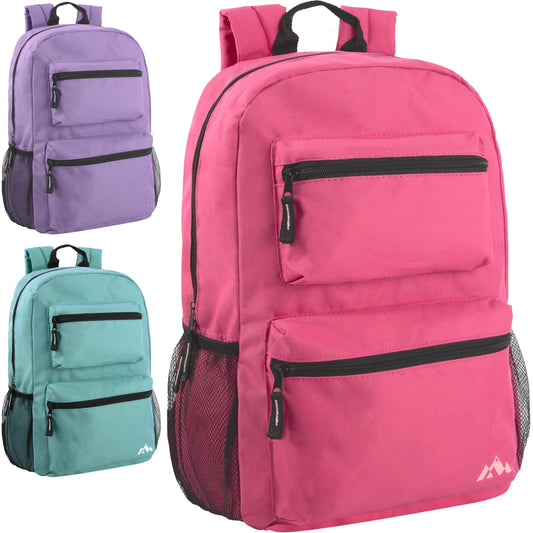 17 Inch Double Front Pocket Backpack - 3 Pastel Colors