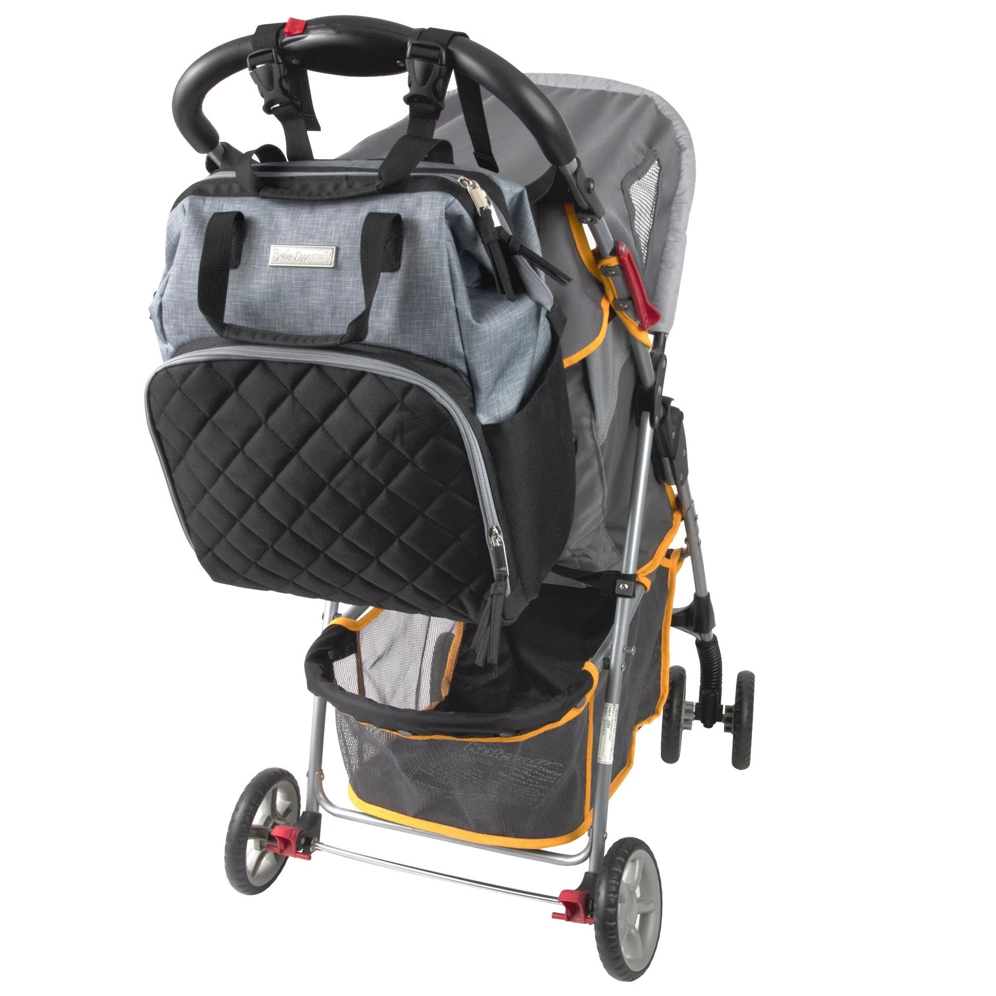 Baby Essentials Quilted Diaper Bag Backpack W Changing Pad - Black & Grey