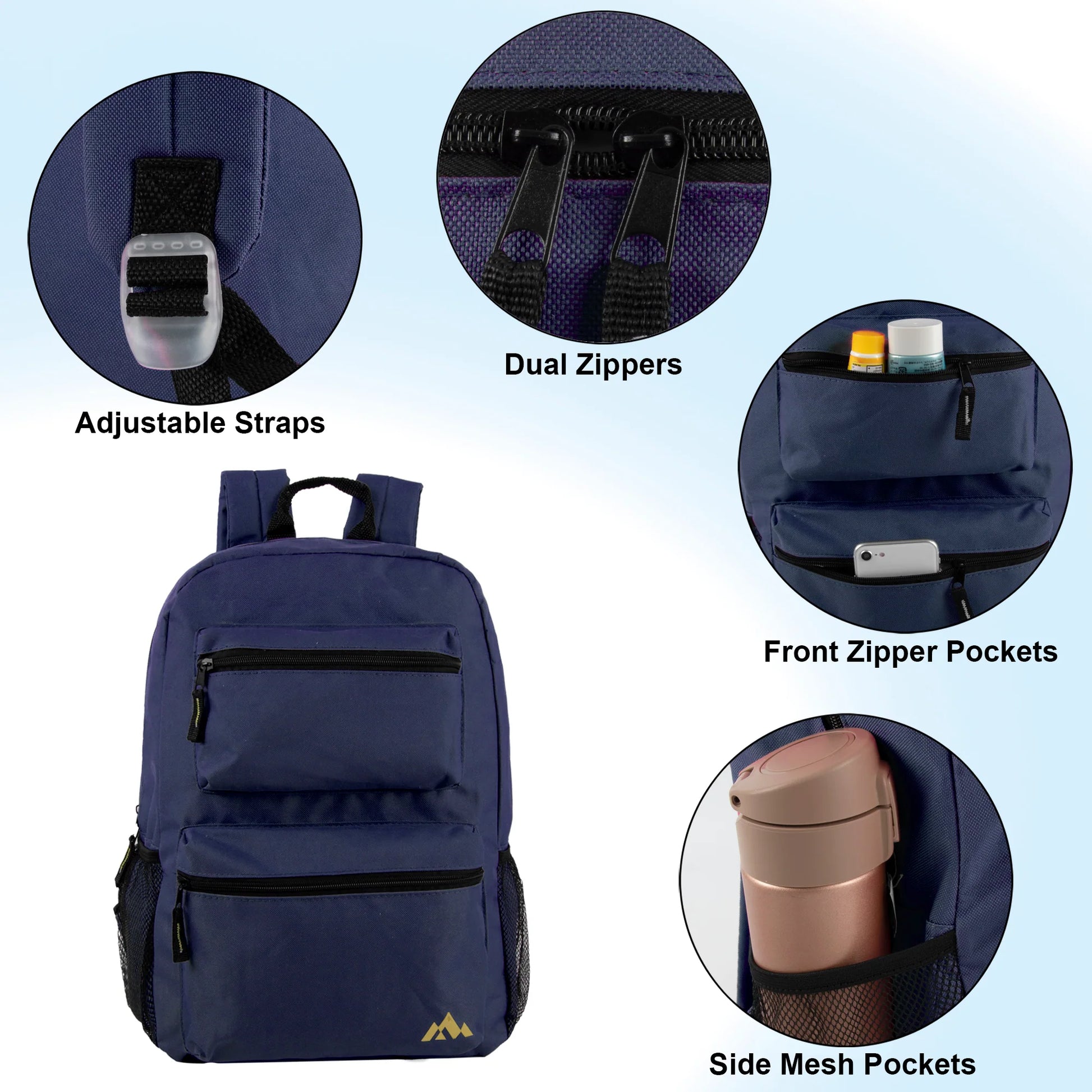 17 Inch Double Front Pocket Backpack - 4 Colors