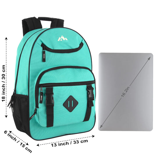 18 Inch Double Buckle Backpack with Laptop Section - 3 Colors