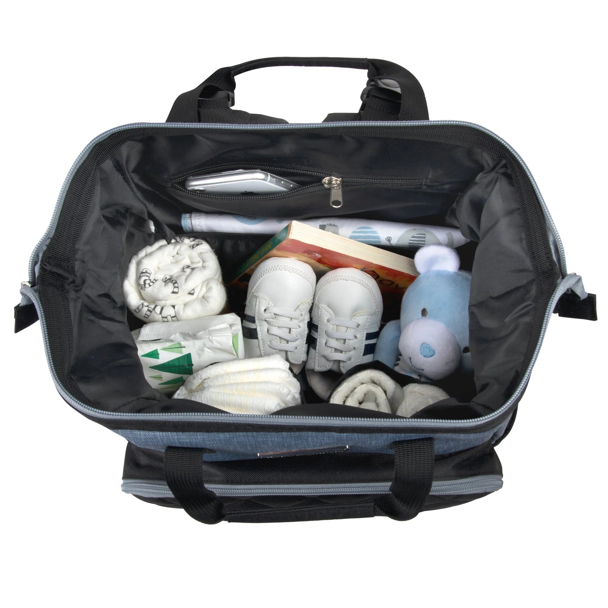 Baby Essentials Quilted Diaper Bag Backpack W Changing Pad - Black & Grey