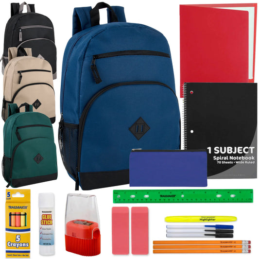 17-Inch Dome Backpack with 20-Piece School Supplies Kit - 4 Colors
