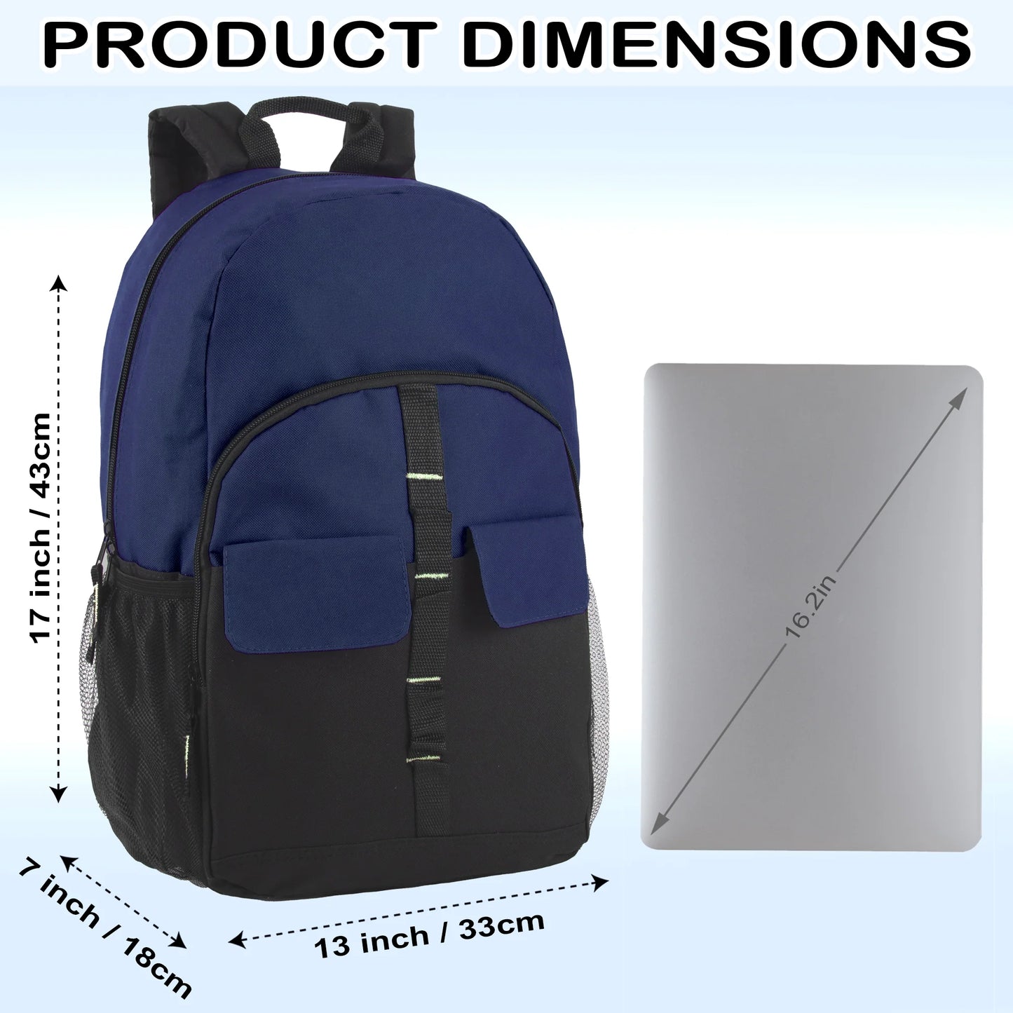 18 Inch Double Flap Daisy Chain Backpack - 3 Dark Colors