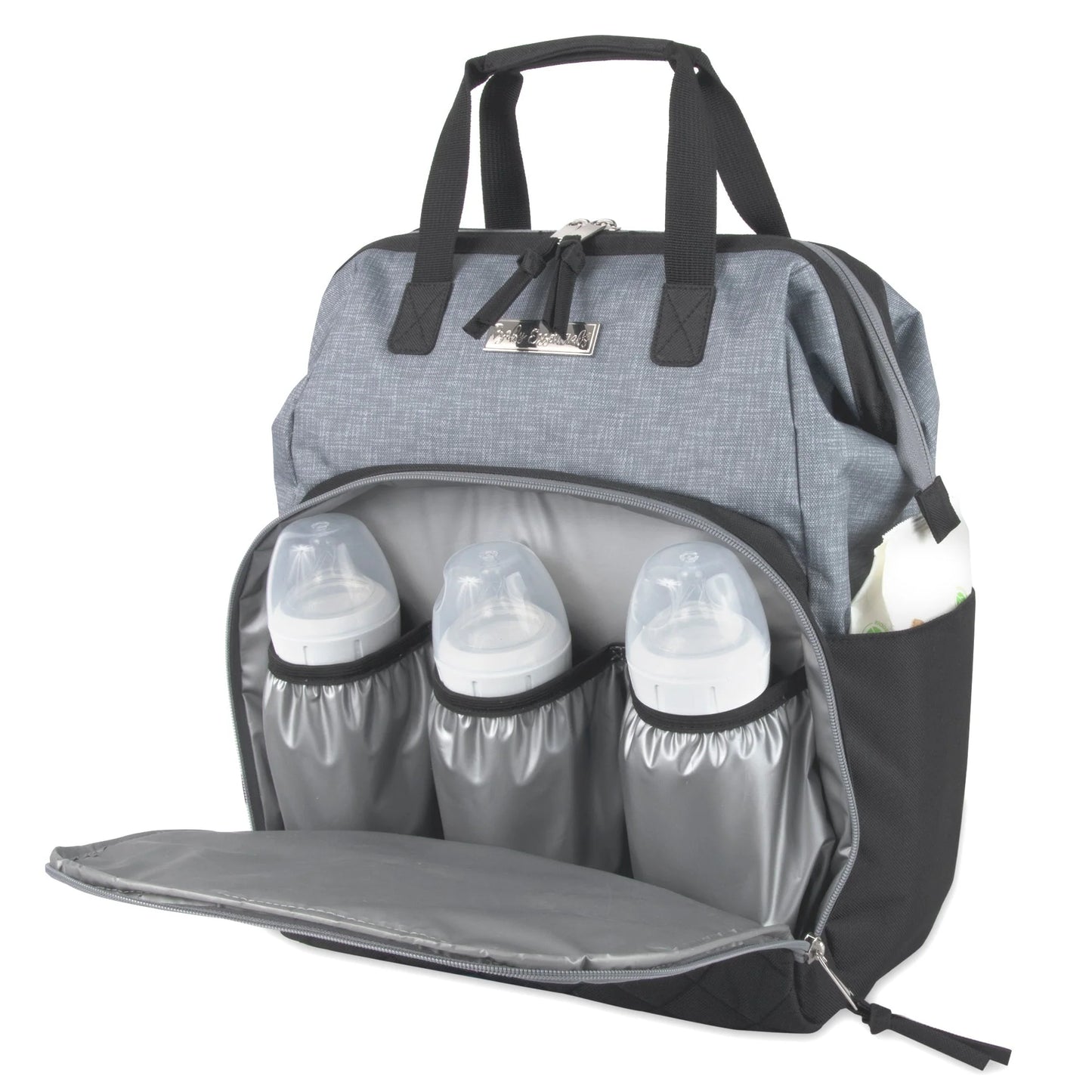 Baby Essentials Quilted Diaper Bag Backpack W Changing Pad - Black & Grey