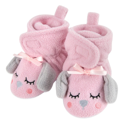 Fleece Baby Booties - Cozy Pink Puppy