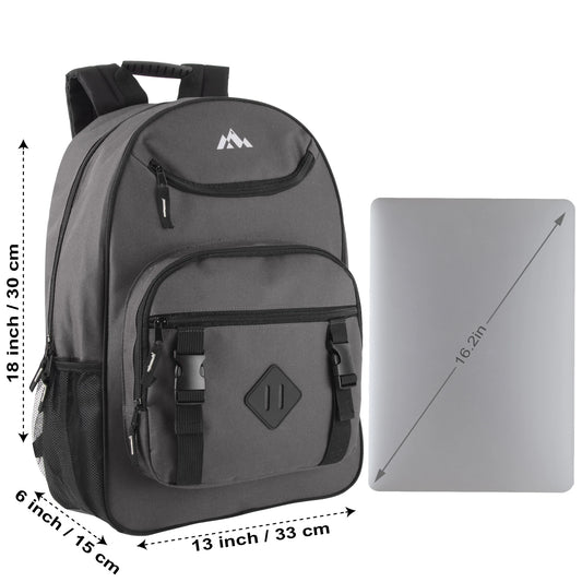 18 Inch Double Buckle Backpack with Laptop Section - 4 Colors