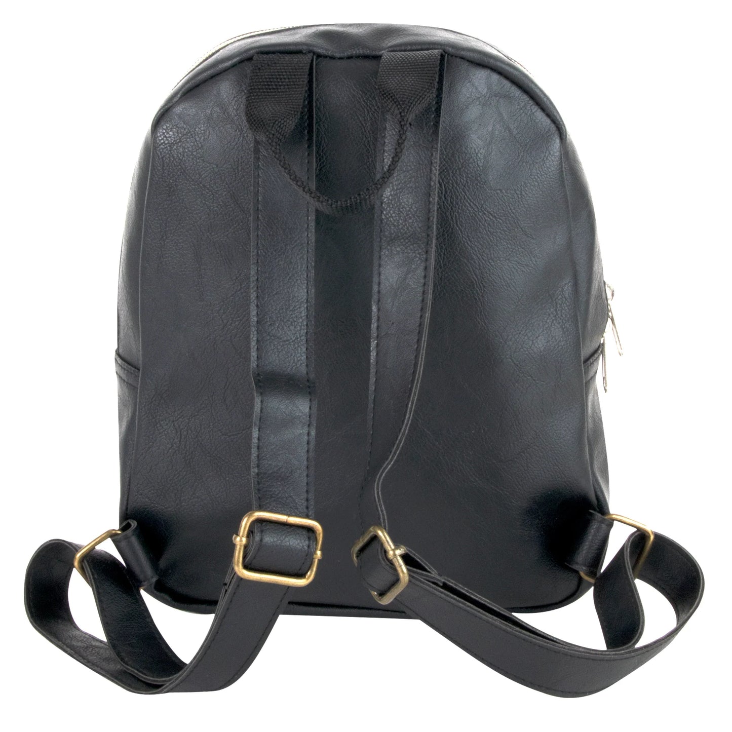 Mini Backpack 10 Inch Black Vinyl with Front Zipper Pocket
