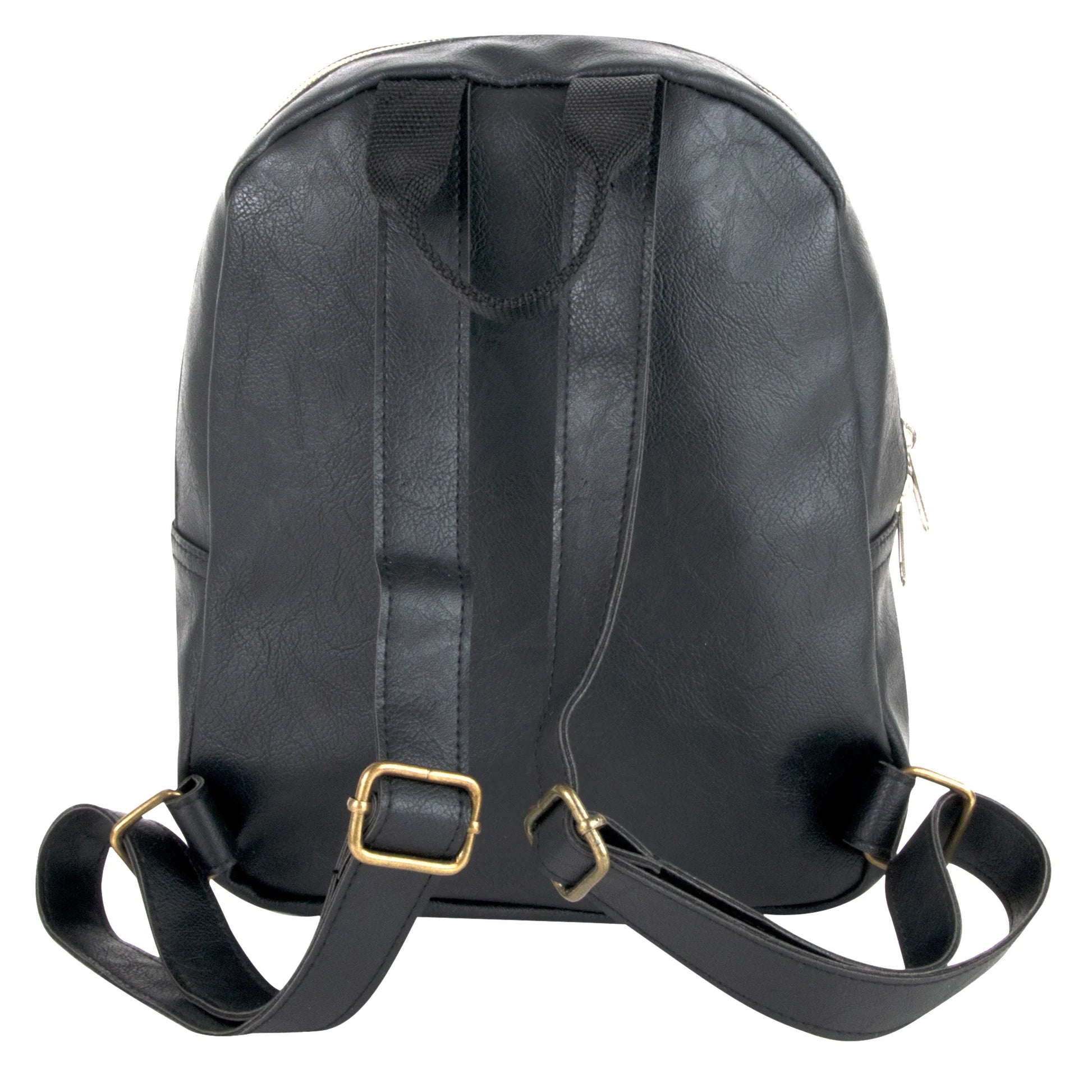 Mini Backpack 10 Inch Black Vinyl with Front Zipper Pocket