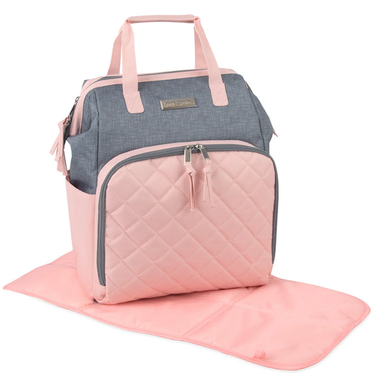 Baby Essentials Two-Tone Wide Opening Diaper Bag Backpack with Changing Pad and Stroller Straps